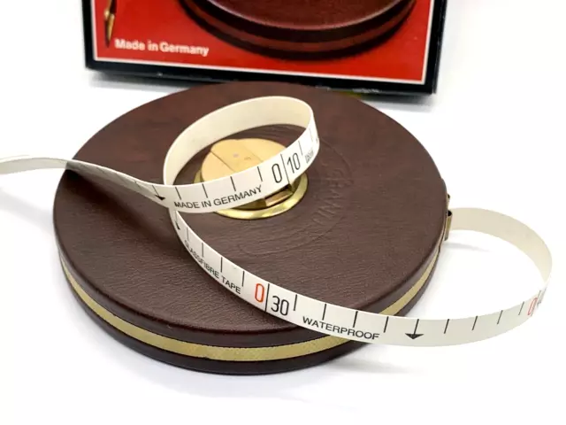 NOS Vintage Massi Tape Measuring Tape Fiberglass German Brown Leather 20m 2