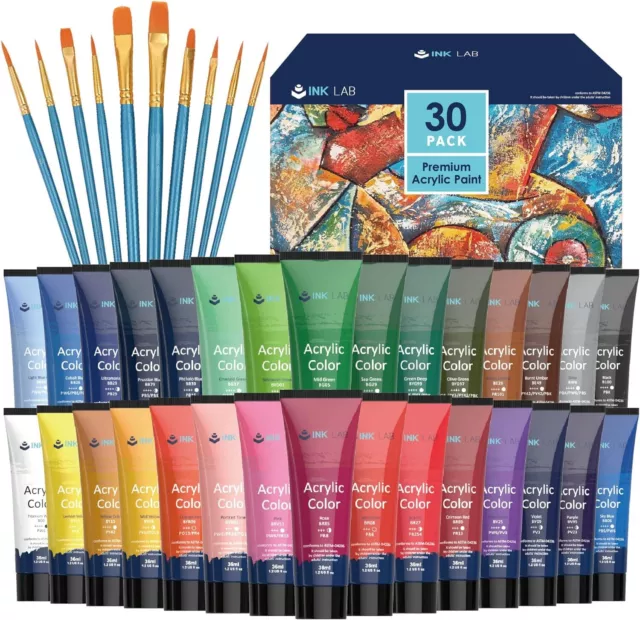 TINTE LAB Acrylfarben Set 30 Farben Farben in 36 ml (30er Pack)