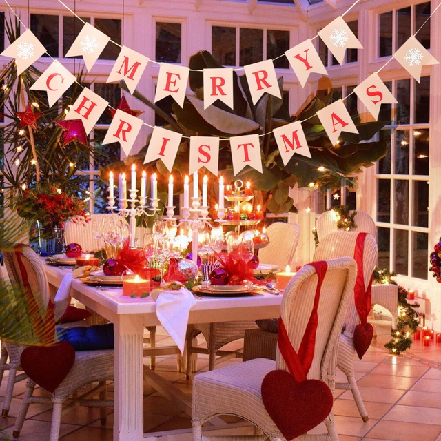 2 Sets christmas mantle decor Frohe Weihnachten-Banner Weihnachtsfeier Dekoratio