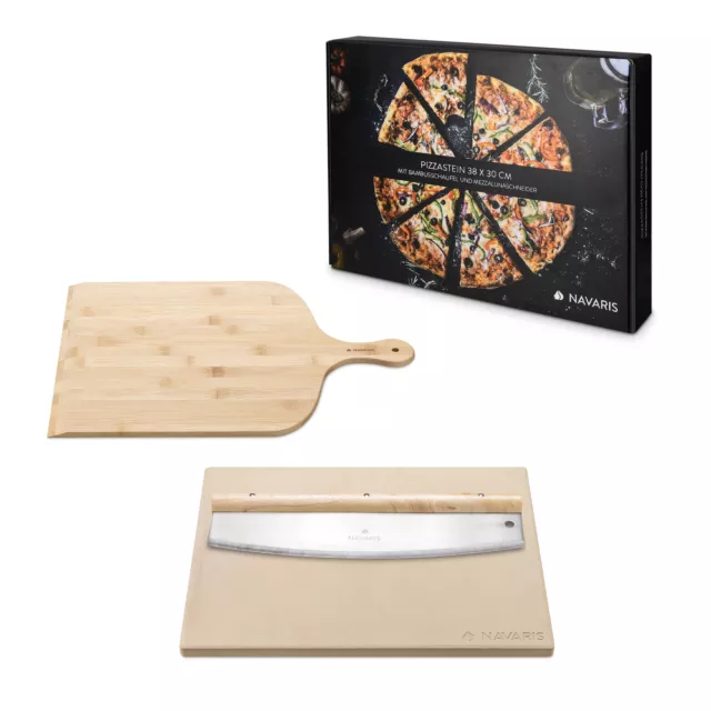 Set piedra para pizza de cordierita de 38 x 30 CM con pala y cuchillo medialuna