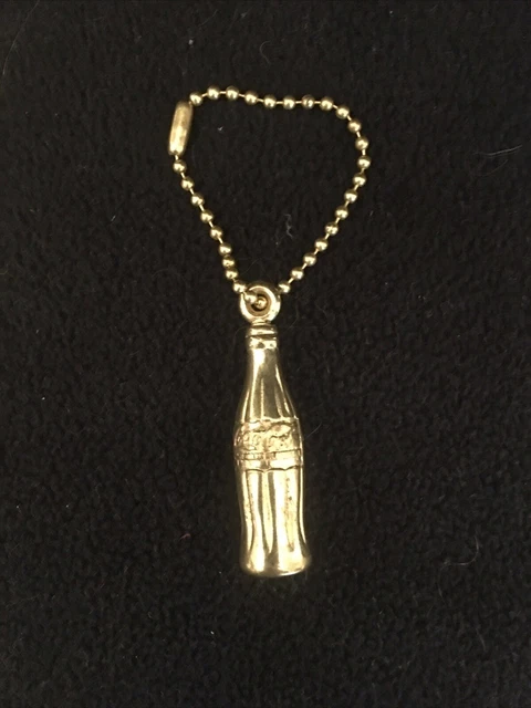 Coca Cola Coke Bottle 3d Gold Tone On Chain Charm Key Chain Fob 3.5" Hang Length