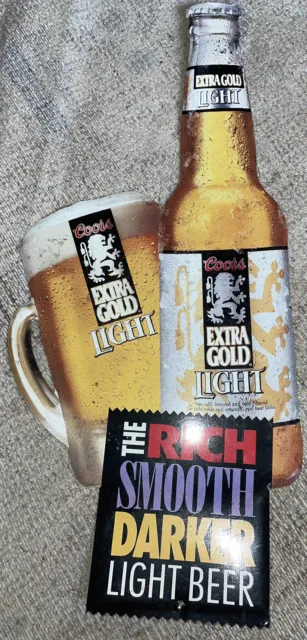 Vintage 90s Coors Extra Gold Light Beer Tin Bar Sign Man Cave Decor