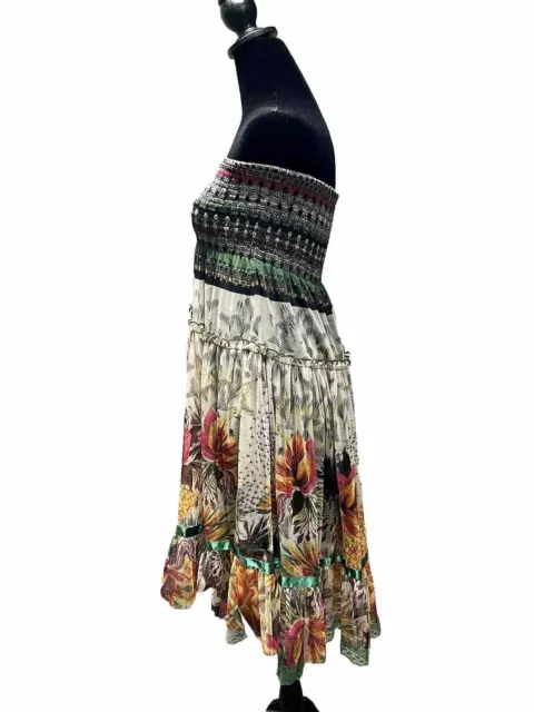 ANTHROPOLOGIE LAPIS (2 Way) Smocked Summer Dress Strapless Ruffled Size ...