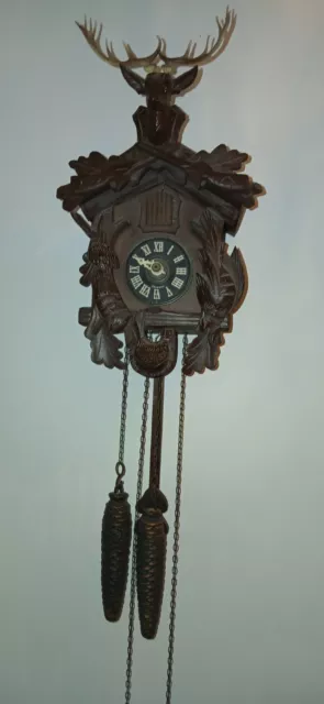 Coucou Ancien Mecanique Pendule Horloge Bois Foret Noire  Poids Fonte German