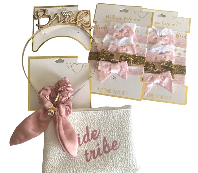 Assorted Lot of Bride Tribe Bachelorette Party Tiara Hair Ties Scrunchie & Pouch