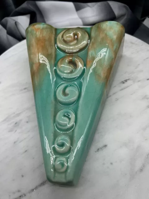 Diana Pottery Australian Pottery Drip  Glaze Wall Pocket Vase Aqua/Brown