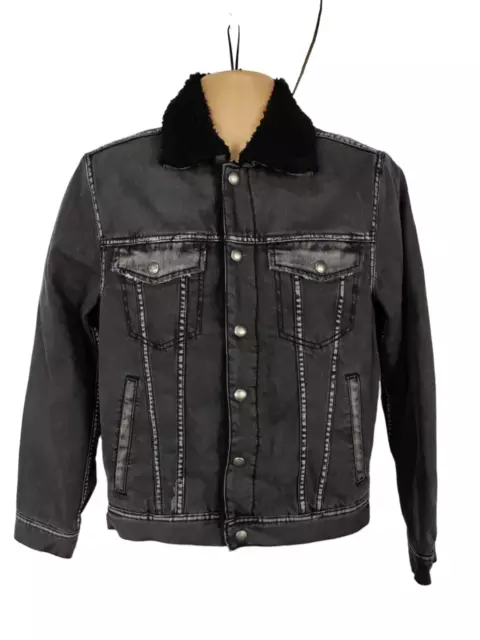 MENS MANGO BLACK Washed Denim Jean Jacket Coat Fleece Lined Stud Close Size  Eu S £13.59 - PicClick UK