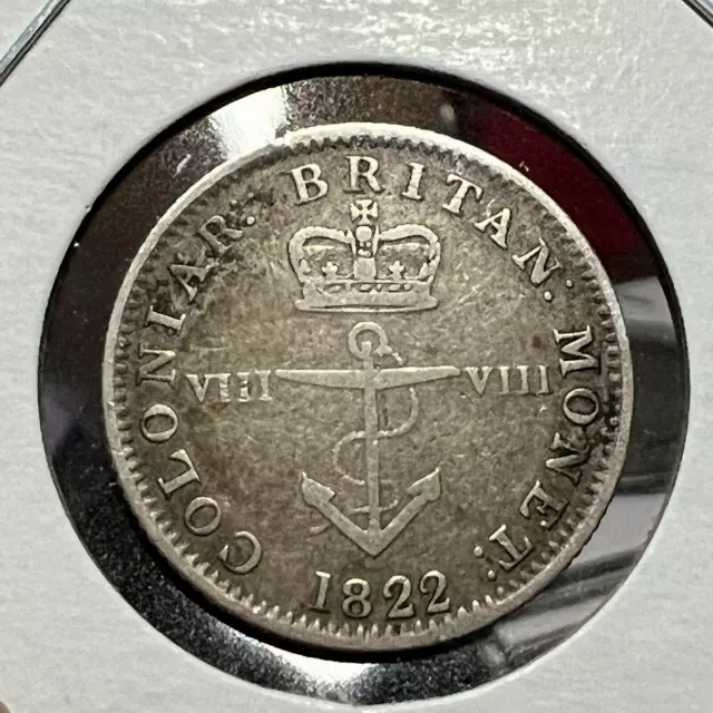 1822 British West Indies  Silver 1/8 Anchor Dollar