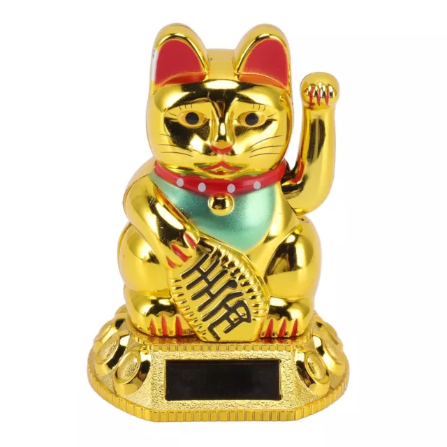 Glückskatze Winkekatze Solar 8cm gold Maneki Neko winkende Katze Glücksbringer