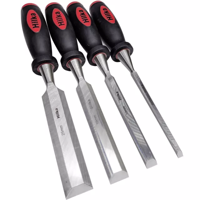 Hilka WOOD CHISEL SET. 4pc Woodworking Carpentry Bevel Edge Carving Chisels 3