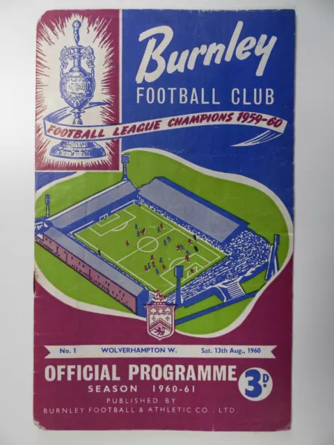 BURNLEY v WOLVES | CHARITY SHIELD PROGRAMME 1960/1961 | 13 AUG 1960 |UK FREEPOST