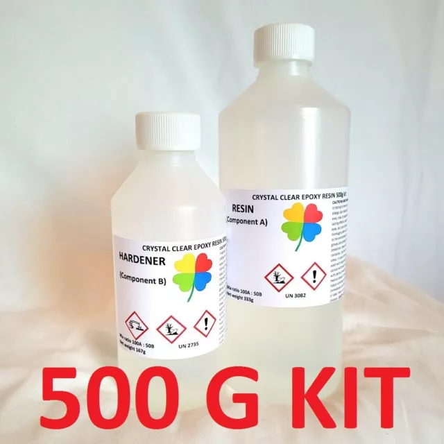 EPOXY RESIN 500g KIT CRYSTAL CLEAR LOW VISCOSITY UV RESIST. ODOURLESS NON-TOXIC