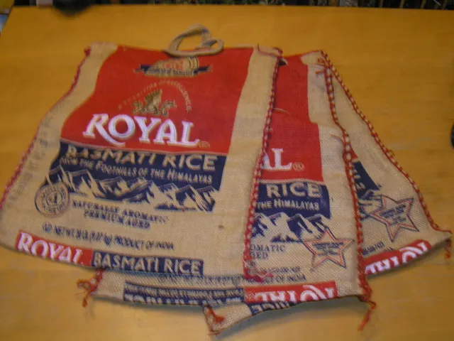 Five Zippered Royal Basmati & Other Jute Burlap Handled Bags Tote Purse Upcycle