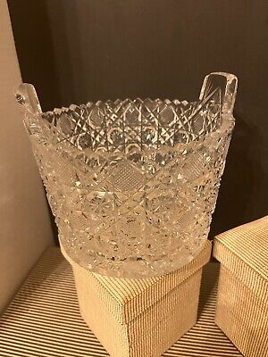 American Brilliant Cut Glass Crystal Geometric Starburst Ice Bucket - 7"