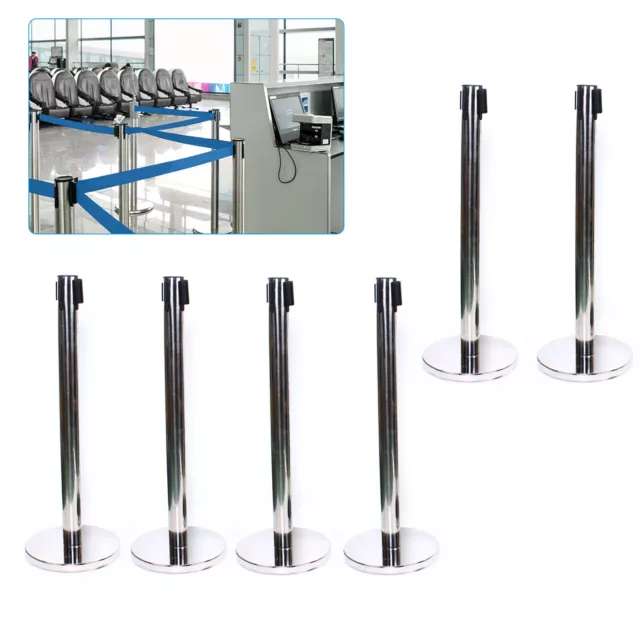 6PACK Stanchion Posts Set Queue Safety Crowd Control Barrier w/ Retractable Belt