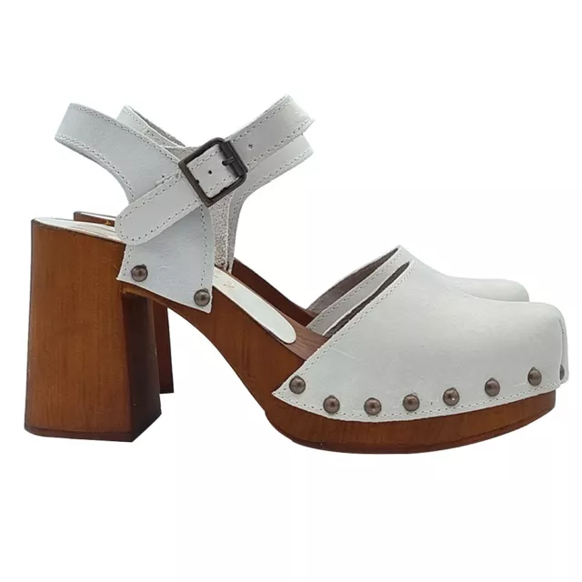 Mule Suédois Blancs Sangle de Talon 8,5 CM - Made IN Italy - MY258 BIANCO