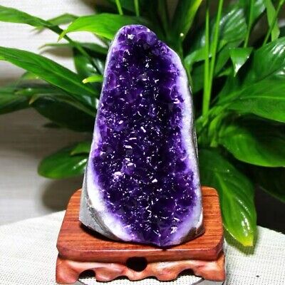 Amethyst Crystal Geode Uruguayan Purple Free Standing Quartz Gift+Bracket 1PC