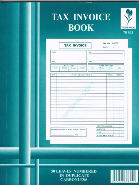 10 Tax Invoice Books TB862: 50 Leaves Numbered  in Duplicate Carbonless