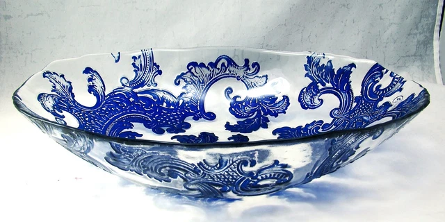 Shiraleah Beaux Arti Vetro Blu Design Grande Ovale da Portata Ciotola (S) Con