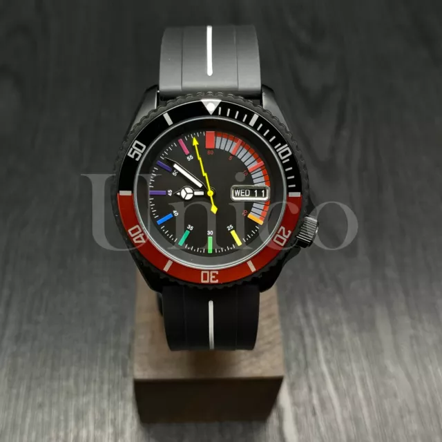 Custom Made Mods Watch SKX Style NH36 Auto Movement BK/RD/SL Rainbow Hours BK/WT