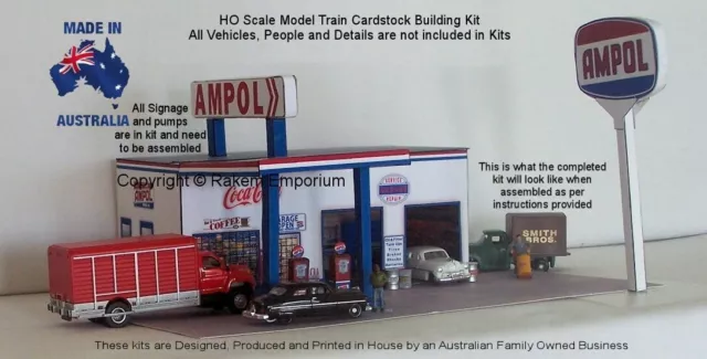 HO Scale Ampol Garage Petrol Station Model Railway Building Kit - APS1