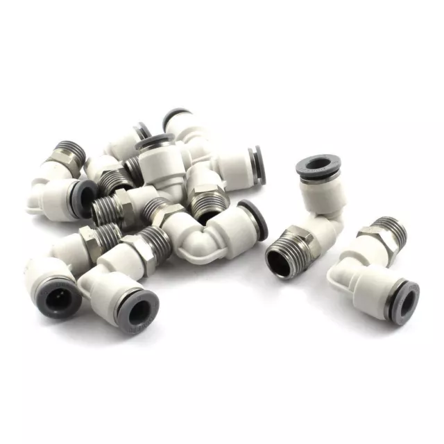 A● 10Pcs 1/4 PT Male to 8mm OD Tube L Type Air Quick Release Connectors