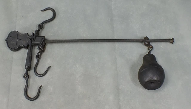 Antique WEIGHING SCALE BEAM Cast Iron HANGING MACHINE Star COUNTERWEIGHT