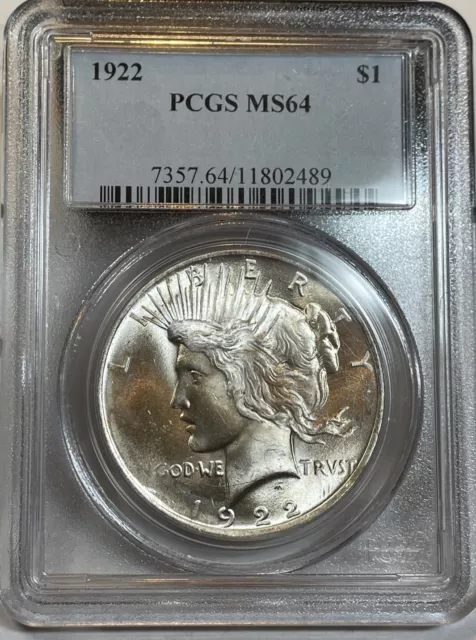 1922-P $1 Peace Silver Dollar PCGS MS 64 Uncirculated UNC BU