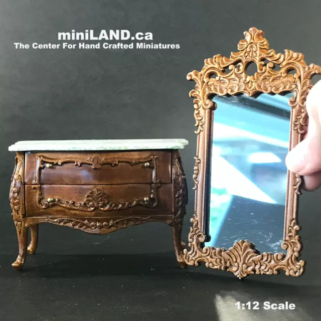 18th Century French Louis XV Walnut Commode dresser Marble Top craved mirror 2pc