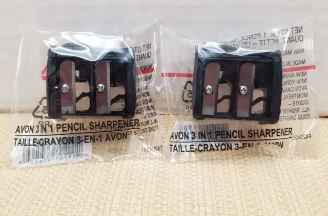 Lot Of 2 Avon 3-in-1 Dual Pencil Sharpener - Lip Eye & Brow-New Sealed 2018