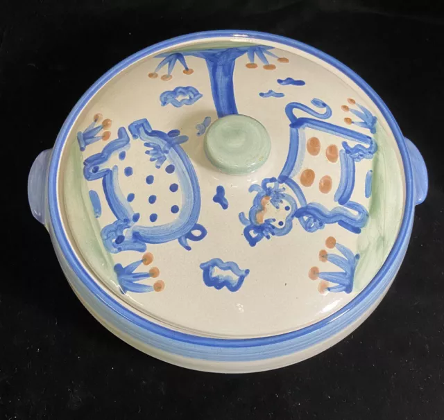 MA Hadley Pottery Casserole 3.5 Quarts 14” Wide  Country Scene Cow Pig Tree Farm