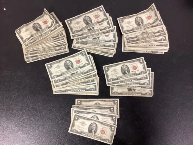 LOT: (115) Assorted $2 Silver Certificate 1953-63 Red Seal Notes - 5 Star Notes