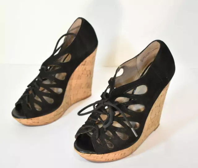 Women's Hinge Nordstrom Cork and Leather Wedge Lace-Up Sandals Size 6M