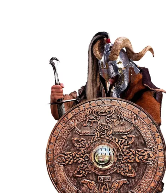 escudo vikingo de madera tallada de 24 y 30 pulgadas, escudo de hierro de...