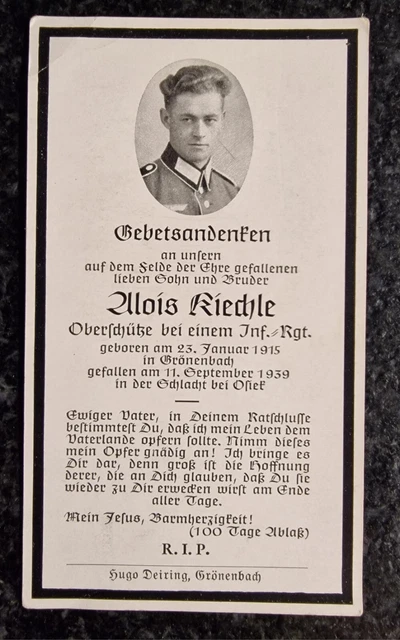 Sterbebild Schlacht bei Osiek 11.9.1939