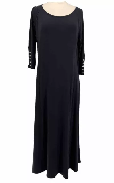 Soft Surroundings Black 3/4 Sleeve Jersey Knit Maxi Dress Pockets Size Large