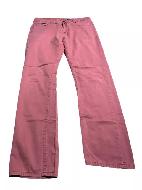 Volcom Mens Pink Flat Front Medium Wash Slim Straight Jeans Size 34 x 31