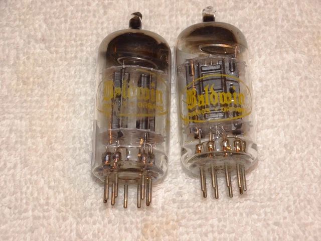 2 X 12au7 Raytheon / Baldwin Tubes Noir Plts-O Super Fort Paire Assortie 1959