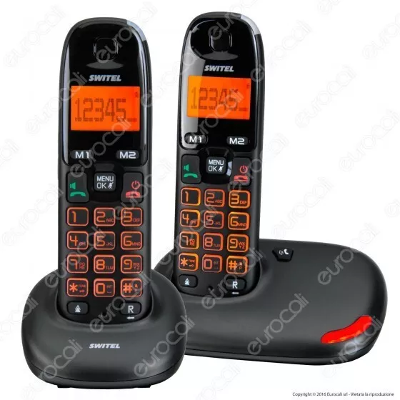 Telefono Cordless Switel D5002 Tasti Grandi Illuminati Vivavoce Rubrica Nero Duo