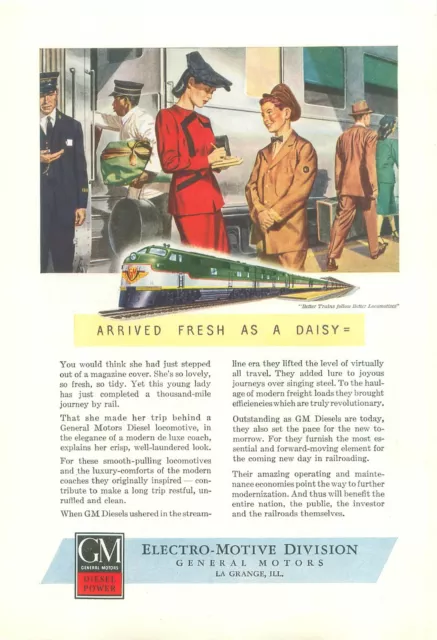 General Motors Electro-Motive Division RR Woman in Red Dress 1950s Magazine Ad