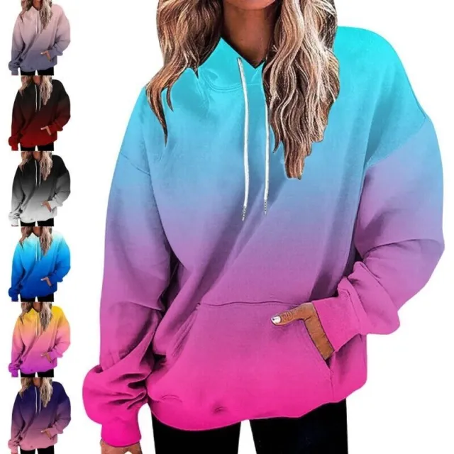 3D Womens Gradient Long Sleeve Hoodie Tops Ladies Casual Baggy Hooded Sweatshirt