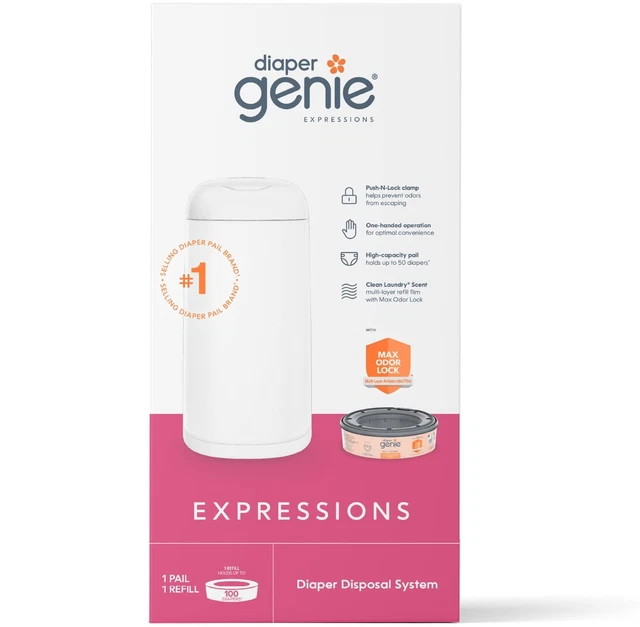 Diaper Genie Expressions Pail | Odor-Controlling Baby Diaper Disposal System | 1
