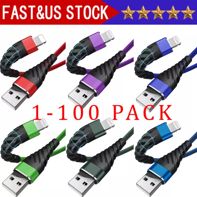 Braided Fast Charger Cable Heavy Duty USB lot Cord For iPhone 14 13 12 11 X XR 8