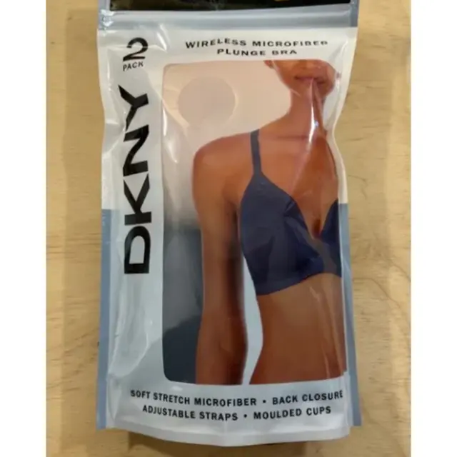 DKNY Women's Wireless Soft Stretch Microfiber Plunge Bra - Ink/Sand Medium