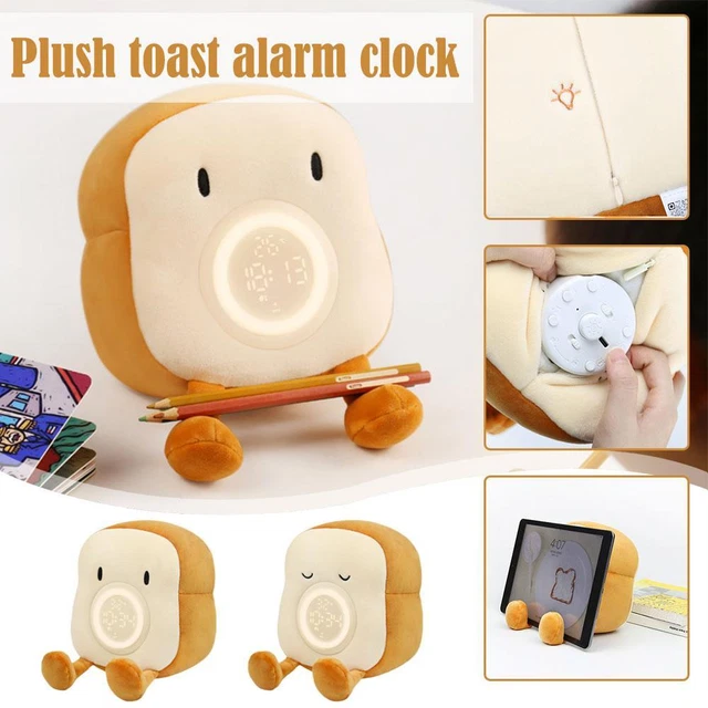 TOAST BREAD PLUSHIES Alarm Clock , Rechargeable & Dimmable Bedside