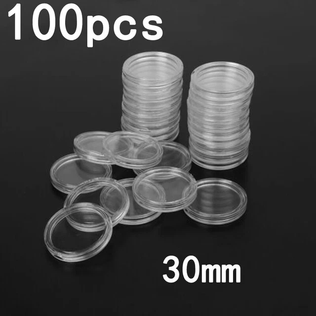 100pcs 30mm Plastic Clear Coin Capsule Container Protection Box Display Holder