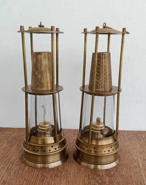 Lot von 2 nautischen Antik Messing Miner Öllampe nautische Maritime...