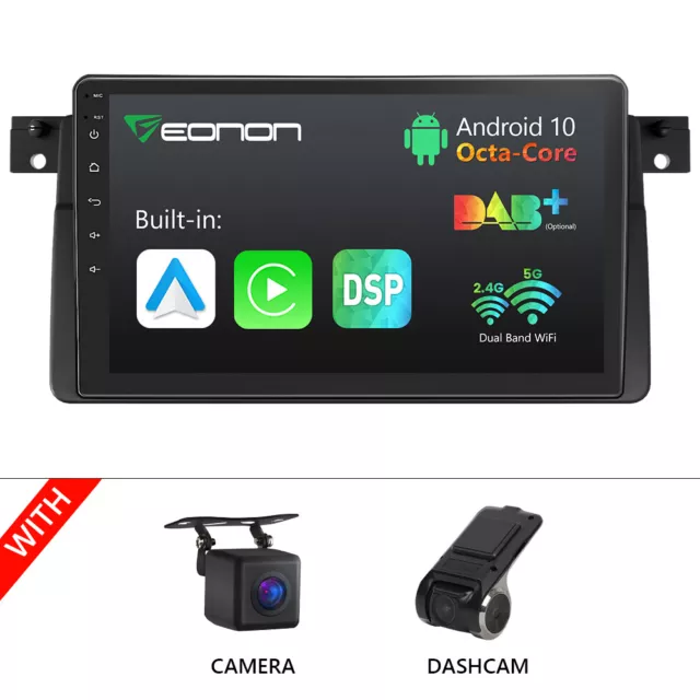CAM+DVR+Eonon 9" DAB+Android 10 GPS Sat Nav Car Radio Stereo CarPlay For BMW E46