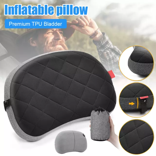 Air Pillow Inflatable Cushion Portable Head Rest Compact Travel Camping w/ Pouch