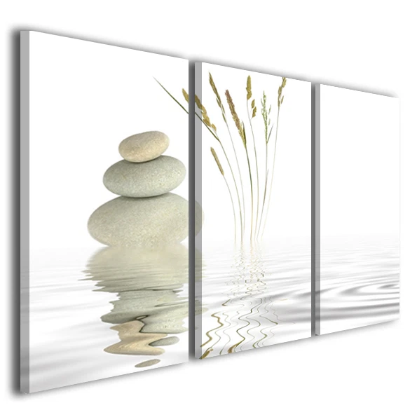 Quadro, Composizione Zen di pietre nere e bambù - 60x60